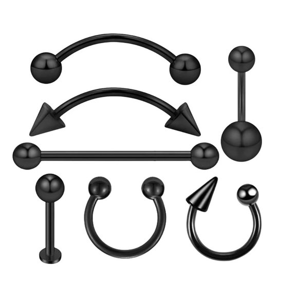 7-Pcs Silver Navel, Eyebrow, Tongue, Lip, Nose Variety Set - Picture 5 of 9